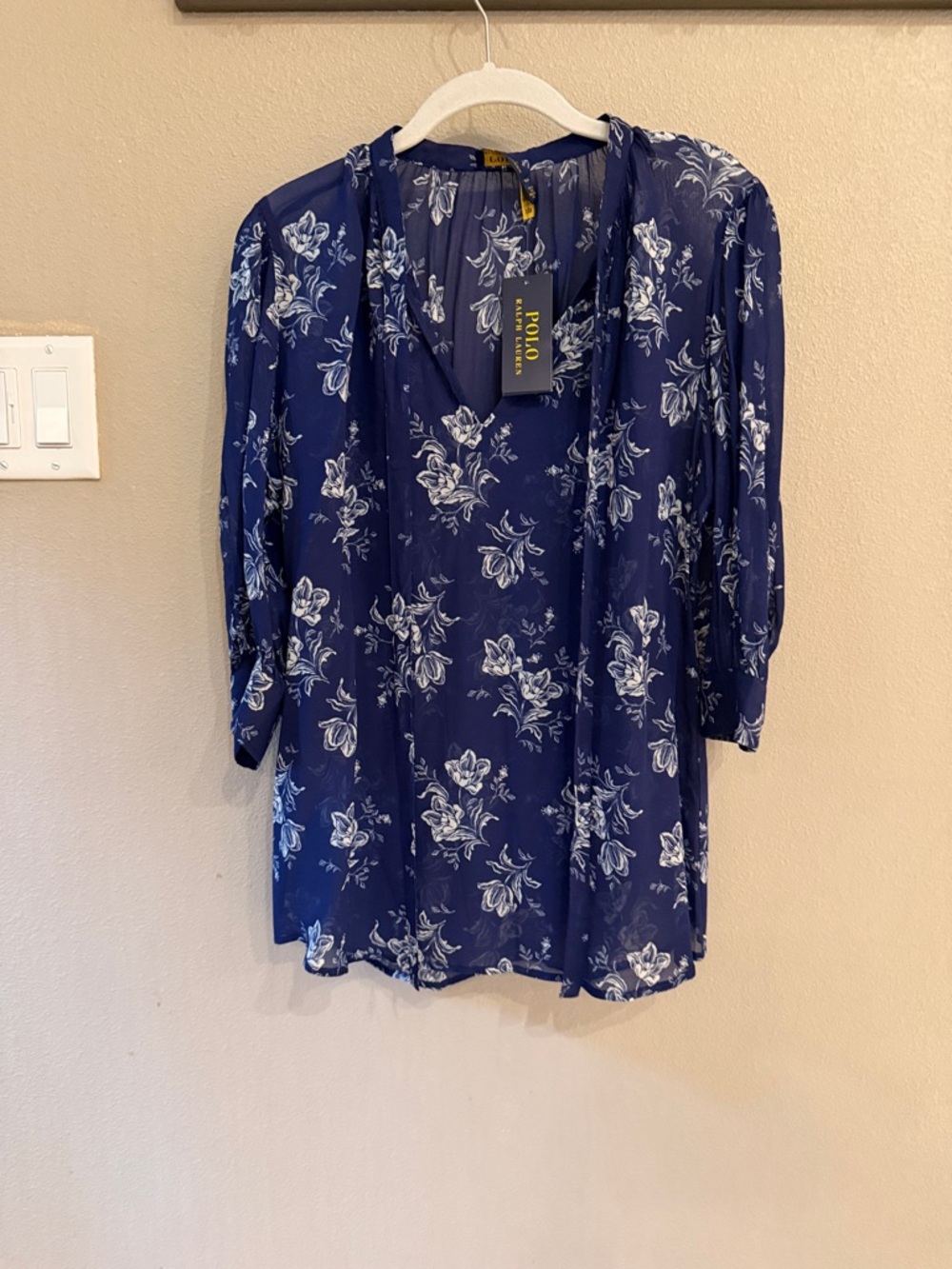 Polo by Ralph Lauren Navy White Floral V-Neck Tunic Top
